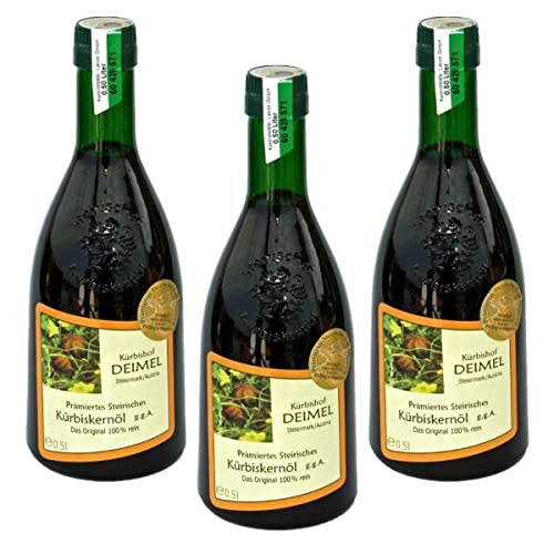 Kürbishof DEIMEL Steiermark/Austria - Sparangebot 3 x 500ml - Original Steirisches Kürbiskernöl g.g.A. - Jährlich prämiert von Kürbishof DEIMEL