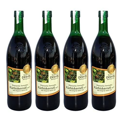 Kürbishof DEIMEL Steiermark/Austria - Sparangebot 4 x 1000ml - Original Steirisches Kürbiskernöl g.g.A. - Jährlich prämiert von Kürbishof DEIMEL