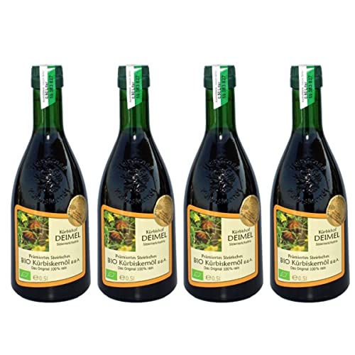 Kürbishof DEIMEL Steiermark/Austria - Sparangebot 4 x 500 ml Original Steirisches BIO Kürbiskernöl - Jährlich prämiert von Kürbishof DEIMEL