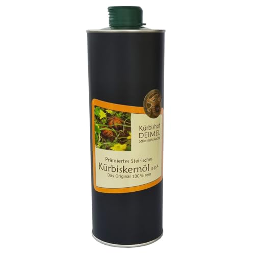 Kürbishof DEIMEL Steiermark/Austria - 1000 ml Dose Original Steirisches Kürbiskernöl g.g.A. - Jährlich prämiert von Kürbishof DEIMEL
