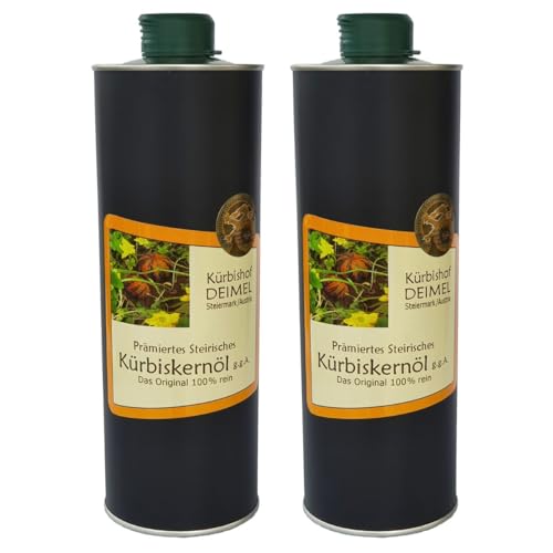 Kürbishof DEIMEL Steiermark/Austria - Sparangebot 2 x 1000 ml Dose - Original Steirisches Kürbiskernöl g.g.A. - Jährlich prämiert von Kürbishof DEIMEL