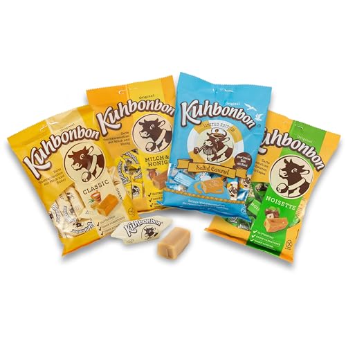 Kuhbonbon Classic Bundle - Süßigkeiten Großpackung mit Classic (200g), Salted Caramel (175g), Milch & Honig (200g) und Noisette (175g) Karamellbonbons - Die originale Sweets - Karamellen für jeden Tag von Kuhbonbon