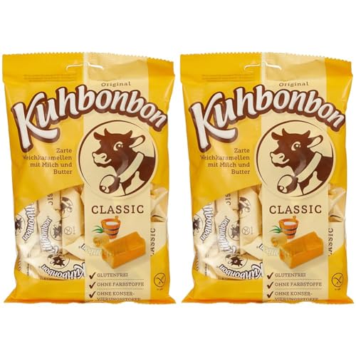 Kuhbonbon Classic – weiche Karamellbonbons aus süßem Karamell, zartschmelzende Toffee-Bonbons aus guter Butter, Milch und Zucker, glutenfrei, 200 gr (Packung mit 2) von Kuhbonbon