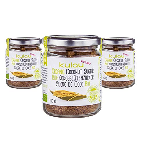 Kulau Bio Kokosblütenzucker unraffiniert, Zuckerersatz, Kokoszucker veganer Zucker, natürliches Süßungsmittel (3 x 150g) von Kulau