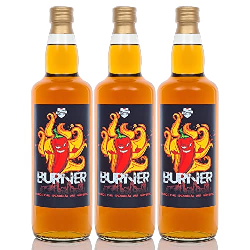 Burner ® 0,7 Liter 3 Flaschen Kultbrand Chili-Schoko Spezialität Nürnberg, Direkt vom Hersteller, Feuriger Chili-Schnaps Kakao Chilli 700 ml ähnlich Chili-Likör von Kultbrand