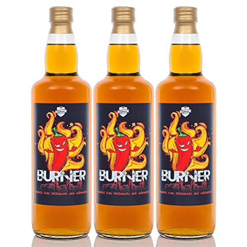 Burner ® 0,7 Liter 3 Flaschen Kultbrand Chili-Schoko Spezialität Nürnberg, Direkt vom Hersteller, Feuriger Chili-Schnaps Kakao Chilli 700 ml ähnlich Chili-Likör von Kultbrand