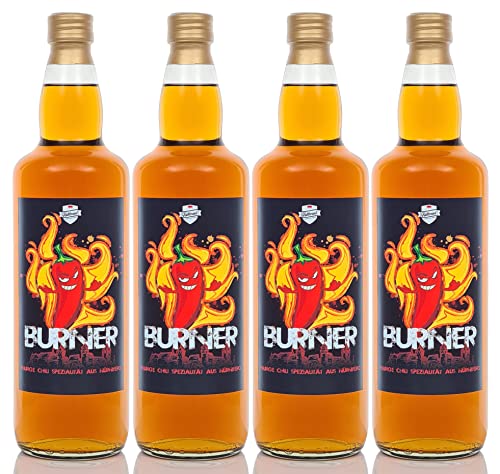 Burner ® 0,7 Liter 4 Flaschen Kultbrand Chili-Schoko Spezialität Nürnberg, Direkt vom Hersteller, Feuriger Chili-Schnaps Kakao Chilli 700 ml ähnlich Chili-Likör von Kultbrand