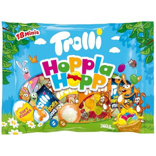 Trolli Hoppla Hopp Minis 18er Pack - Bunter Oster-Mix aus Fruchtgummi & Schaumzucker - Perfekt fürs Osternest & zum Verstecken - Lustige Osterfiguren in Minibeuteln - 360g Trolli Hoppla Hopp Minis 18er Pack - Bunter Oster-Mix aus Fruchtgummi & Schaumzucker - Perfekt fürs Osternest & zum Verstecken - Lustige Osterfiguren in Minibeuteln - 360g von Kywië
