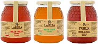 L'Abella Mel – Packung mit 3 kg Gläsern Mandelblütenhonig, Orangenblütenhonig und Thymianhonig – 100% natürlich | Reiner Honig, handgepflückt in Spanien – 3000 g von L'ABELLAMEL