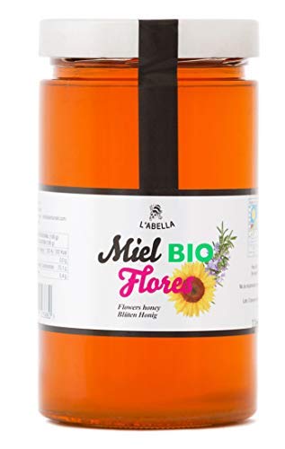 BIO Blütenhonig aus Spanien - Premium Qualität - reines Naturprodukt - kaltgeschleudert - unfiltriert - süßer Geschmack aus dem Blumennektar, Größe:900 g, Geschmack:Blüte von L'Abella