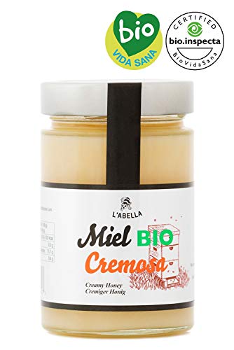 BIO Cremehonig aus Spanien - Premium Qualität - reines Naturprodukt - kaltgeschleudert - unfiltriert - süßer Geschmack aus dem Blumennektar - im Glas, Größe:450 g, Geschmack:Creme von L'Abella