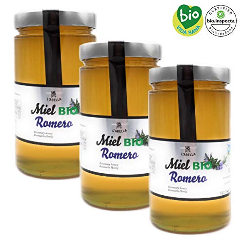 BIO Rosmarinhonig aus Spanien - Premium Qualität - reines Naturprodukt - kaltgeschleudert - unfiltriert - leicht und würziger Geschmack - 3 x 900 g, Größe:900 ml, Geschmack:Rosmarin von L'Abella