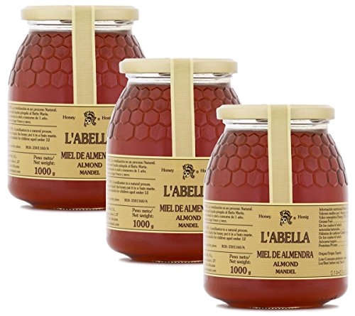 Mandelblütenhonig aus Spanien - Mandel Honig - Premium Qualität - Naturprodukt- kaltgeschleudert- samter, leichter Geschmack der Mandel- 3 x 1 Kg Glas, Größe:1000 ml, Geschmack:Mandel von L'Abella