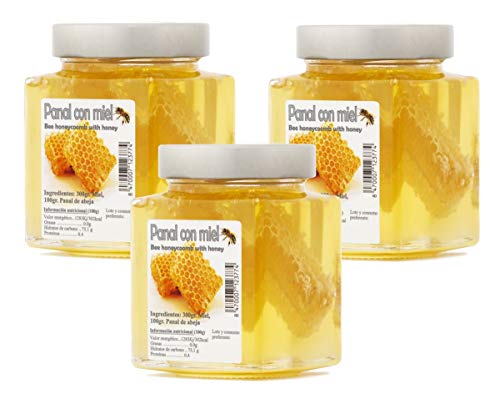 Spanischer Wabenhonig mit Bienenwabe- Bienenwabenhonig, das Geschmackserlebnis- einzigartiges Naturprodukt in Premiumqualität ohne Zusätze- 3 x 450 g, Größe:450 g von L'Abella