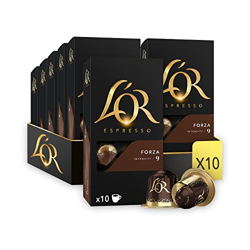 L'OR Espresso Kaffee Forza Intensität 9 - Nespresso®* kompatible Kaffeekapseln aus Aluminium - 10 Packungen mit 10 Kapseln (100 Getränke) von L'OR