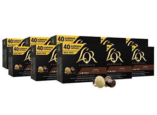 L'OR Espresso Kaffee Forza Intensität 9 - Nespresso®* kompatible Kaffeekapseln aus Aluminium - 10 Packungen mit 40 Kapseln (400 Getränke) von L'OR