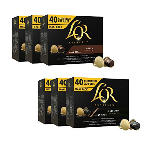 L'OR Espresso Kaffee L'OR Maxi Pack Bündel - Nespresso®* kompatible Kaffeekapseln aus Aluminium - 6 Packungen mit 40 Kapseln (240 Getränke) von L'OR