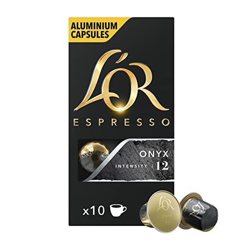 L’OR Espresso Kaffee Onyx Intensität 12 – Nespresso®* kompatible Kaffeekapseln aus Aluminium - 10 Packungen mit 10 Kapseln (100 Getränke) von L'Or Espresso