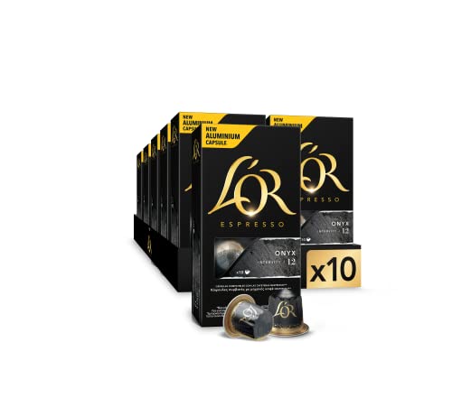 L’OR Espresso Kaffee Onyx Intensität 12 – Nespresso®* kompatible Kaffeekapseln aus Aluminium - 10 Packungen mit 10 Kapseln (100 Getränke) von L'OR