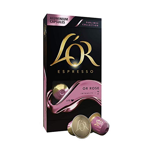 L’OR Espresso Kaffee Or Rose Intensität 7 – Nespresso®* kompatible Kaffeekapseln aus Aluminium - 10 Packungen mit 10 Kapseln (100 Getränke) von L'OR