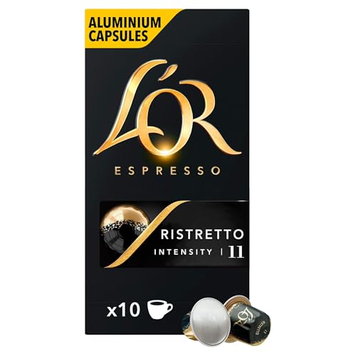 L'OR Espresso Kaffee Ristretto Intensität 11 - Nespresso®* kompatible Kaffeekapseln aus Aluminium - 10 Packungen mit 10 Kapseln (100 Getränke) von L'OR