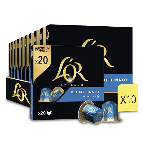 L'OR Espresso Koffiecups Decaffeinato (200 Espresso Koffie Capsules, Geschikt voor Nespresso Koffiemachines, Intensiteit 06/12, 100% Arabica Koffie), 10 x 20 Cups von L'OR