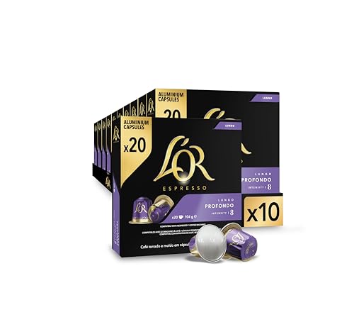 L'OR Espresso Koffiecups Lungo Profondo (200 Lungo Koffie Capsules, Geschikt voor Nespresso* Koffiemachines, Intensiteit 08/12, 100% Arabica Koffie, UTZ Gecertificeerd), 10 x 20 Cups von L'OR