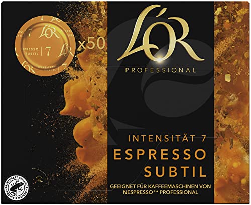 L'OR Supreme Nespresso®* Pro kompatible Kapseln, Pads, 50x Lor Espresso Subtil Kaffeekapseln, Vorratspack (Intensität 7/10), nachhaltig zertifizierte Kaffeepads von L'OR