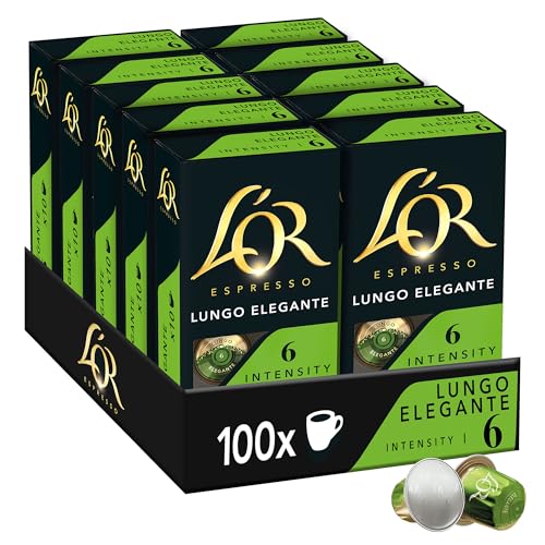 L'OR Kaffeekapseln Lungo Elegante, 100 Nespresso®* kompatible Kapseln, 10er Pack, 10 x 10 Getränke von L'OR