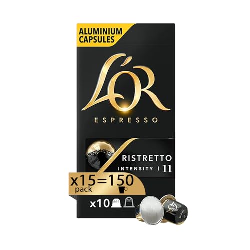 L'Or Ristretto Kaffeekapseln Espresso – 150 Aluminiumkapseln – Intensität 11 – Kompatibel mit Original Nespresso®* Maschinen – 15 Packungen mit je 10 Kapseln von L'OR