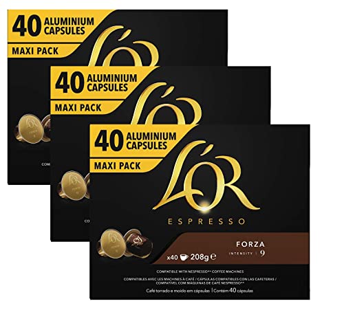 L'OR Espresso Coffee Forza Intensity 9 - Nespresso®* Kompatible Aluminium Kaffeekapseln - 3 Packungen mit je 40 Kapseln (120 Getränke) von L'Or Espresso