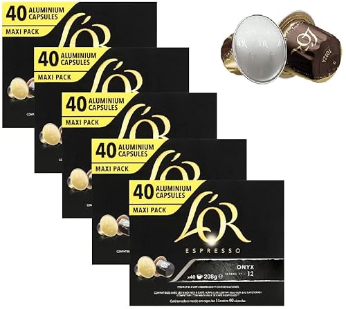 L'Or Espresso Coffee Onyx Intensity 12 - Nespresso* kompatible Aluminium-Kaffeekapseln - 5 Packungen mit je 40 Kapseln (200 Getränke) von L'Or Espresso