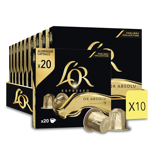 L'Or Espresso Kaffee – 200 Kapseln Gold Absolu Intensität 9 – kompatibel mit Nespresso®* (10 x 20 Stück) von L'OR