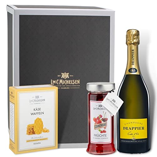 L.W.C. Michelsen - "Sommerbowle" Geschenkbox | schönes Geschenkset mit Drappier Champagner, Früchtetopf mit Cointreau & herzhafte Käsewaffeln | Geschenkidee Geschenkkorb von L.W.C. Michelsen
