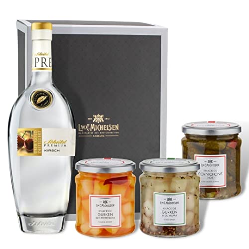 L.W.C. Michelsen - Zum Käsefondue Geschenkbox | Geschenkset mit feinen Köstlichkeiten - Edel-Obstbrand, leckeres Relish und Confit, eine tolle Geschenkidee von L.W.C. Michelsen