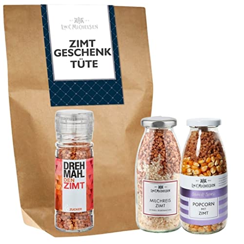 L.W.C. Michelsen - "Zimt" Geschenktüte | Geschenkset mit leckeren Zimt-Köstlichkeiten - Knusperzucker, Milchreis & Popcorn | Geschenkidee Geschenkkorb von L.W.C. Michelsen