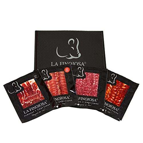 La Finojosa - Sortimentsverkostung Iberico Wurstwaren - 400g (100g x 4) - Schinken 100% Iberico+Lomo 50% Iberico Rasse+Salchichón Iberico+Chorizo Iberico, Alle aus Eichelmast von La Finojosa
