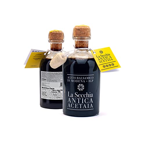 La Secchia - Balsamico-Essig aus Modena IGP "Vier Sterne", Gereift in16 Wacholderfässern, Mittlere Dichte, 250 ml Flasche mit Kork-Dosierverschluss, Balsamic Vinegar g.g.A. von LA SECCHIA