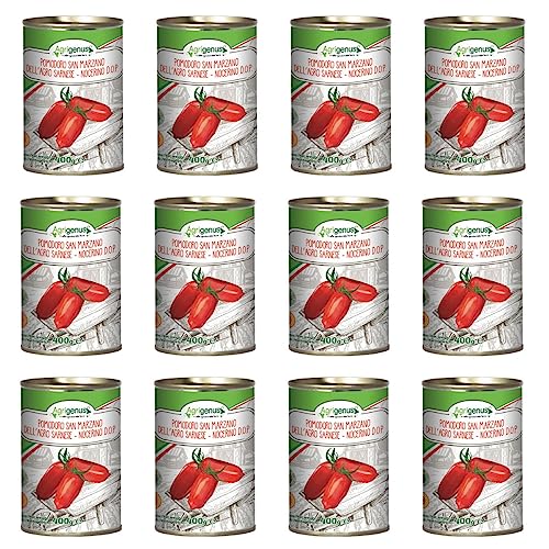 La Vela Genuss-Set 12 x 400 g Geschälte Tomaten Pomodori San Marzano D.O.P. Dell'Agro Sarnese - Nocerino (12 x 400/260 g Pack) + Pizzagewürz von LA VELA