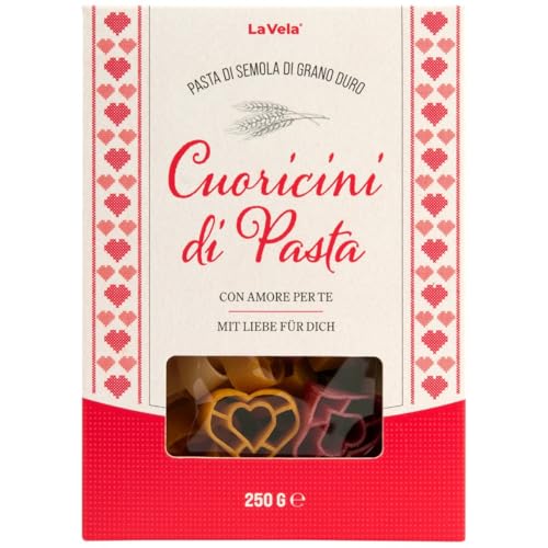 La Vela Cuoricini di Pasta, Bunte Nudeln in Herzform, Nudelherzen, in der Geschenkpackung, 250g, Geschenkidee für Verliebte, Aufmerksamkeit für Freunde von LA VELA