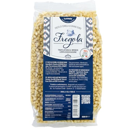 La Vela Fregola Sarda, Pasta, Trafilatura al Bronzo, 500g, Traditionelle Nudel-Spezialität, hergestellt in Sardinien von LA VELA