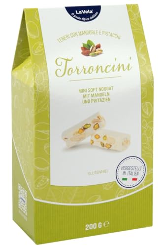 La Vela Torroncini mit Mandeln und Pistazien, soft, 200g, Geschenkpackung, weißer Nougat von LA VELA