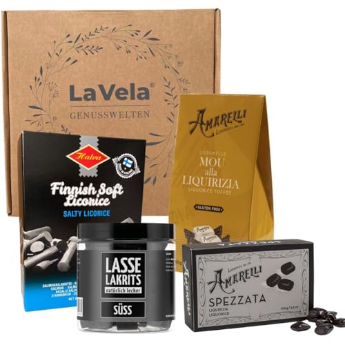 LA VELA Genusswelten Lakritz Probierset, Süßes und Salziges Lakritz aus Europa, 4 Sorten, 555 g, Geschenkset von LA VELA