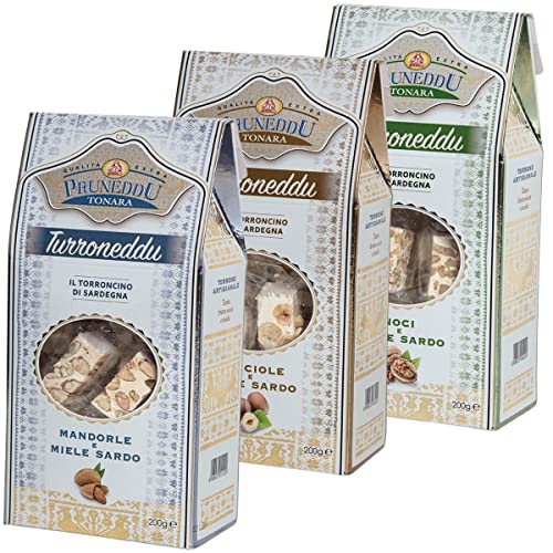 LA VELA Genusswelten Geschenk-Set "Torroncini aus Sardinien", 3 x Torrone Mandel - Haselnuss - Walnuss, handwerklich hergestellt im Familienbetrieb, weißer Nougat mit sardischem Honig von LA VELA