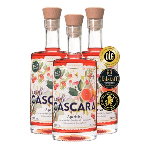 3x LACASCARA® Aperitivo - Aperitif ohne künstliche Zusatzstoffe - Cascara (Kaffeekirsche), Grapefruit, Himbeere - Likör, 16% vol. Alk. (3x 500ml), bekannt aus "Die Höhle der Löwen" von LACASCARA