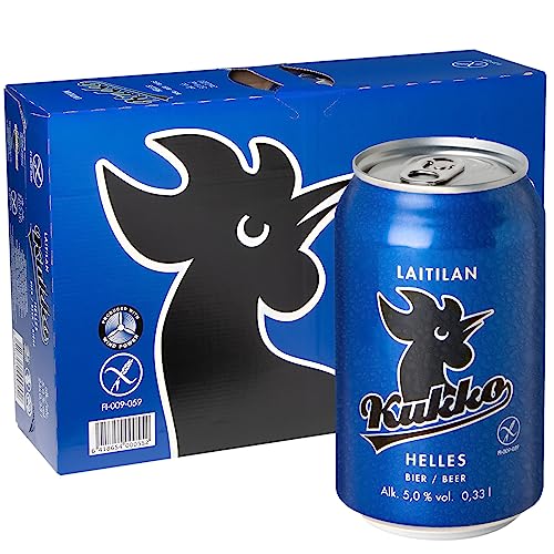 Kukko Helles Glutenfreies Bier - Partypackung mit 24 Dosen - 0,33 l Dosenbier - Gerstenmalzlager - Weich und lecker - 5,0% Vol - Ohne Gluten inkl. 6 € Pfand von LAITILAN Kukko