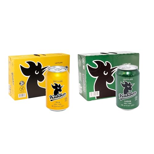 Kukko Lager & Pils finnisches, glutenfreies Bier – 24x 0,33 L Dosen, Gerstenmalz, geschmackvoll & frisch – Mix Paket 4,7 % & 5,5 % Alk. – inkl. 6 € Pfand von LAITILAN Kukko