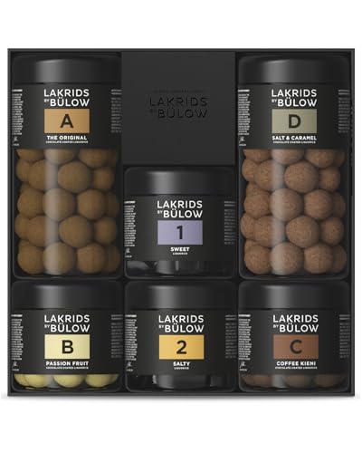 LAKRIDS BY BÜLOW - Geschenkbox - 1140g - A (The Original) + B (Passion Fruit) + C (Coffee Kieni) + D (Salt & Caramel) + 1 (Sweet) + 2 (Salty) von LAKRIDS BY BÜLOW