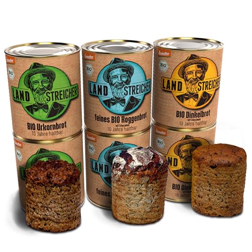 LANDSTREICHER Demeter Bio Dosenbrot, 10 Jahre haltbar (6, Brotmix) von LANDSTREICHER