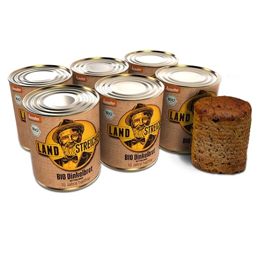 LANDSTREICHER Demeter Bio Dosenbrot, 6er Pack, 10 Jahre haltbar (Dinkelbrot) von LANDSTREICHER